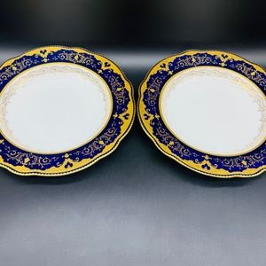 Coalport 5351 Cobalt Blue Gold Lace Rimmed Soup Bowls(Pair) Bone China England